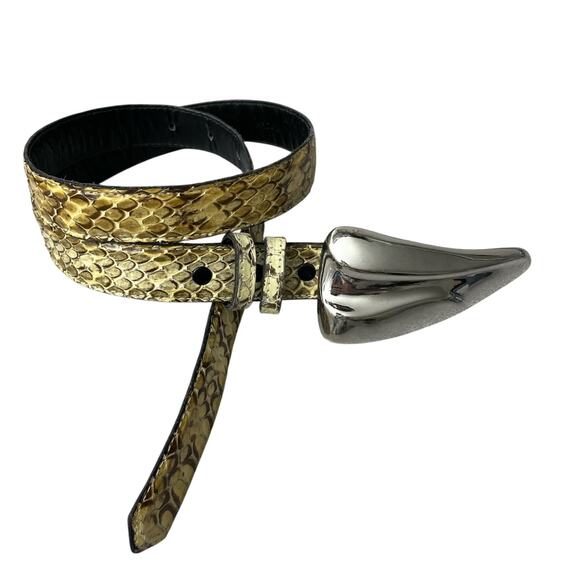 Apple Acc of New York Snakeskin Belt Womens Medium Metal Silver Buckle Heavy 1\